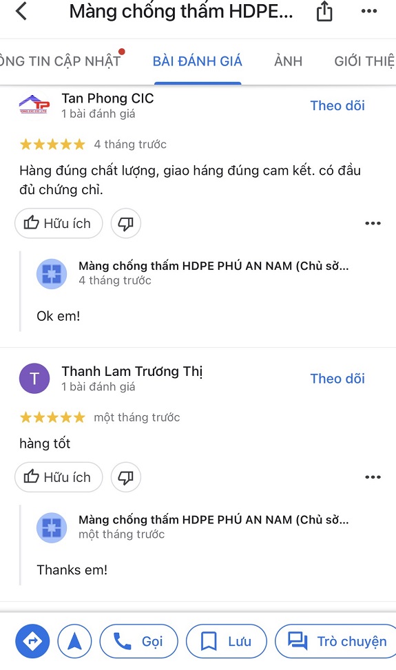 Đánh giá của khách hàng về màng chống thấm HDPE do Phú An Nam cung cấp Danh gia cua khach hang ve mang chong tham HDPE do Phu An Nam cung cap