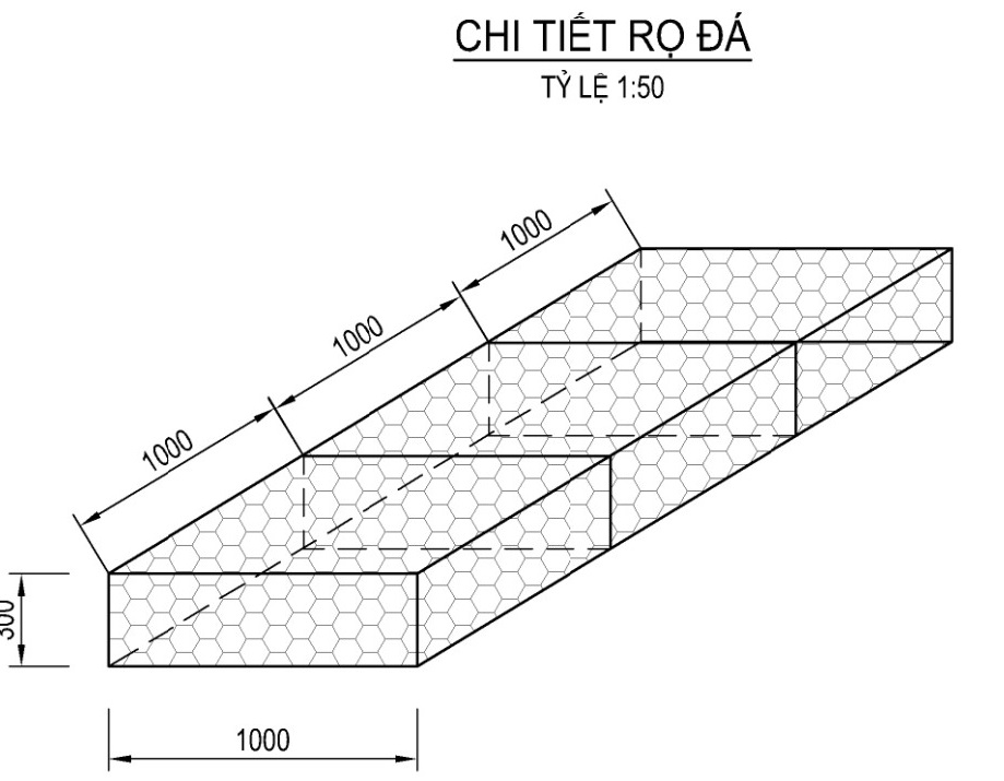 Bản vẽ rọ đá P10/2.2 - (3x2x0.3)m 2 vách ngăn
